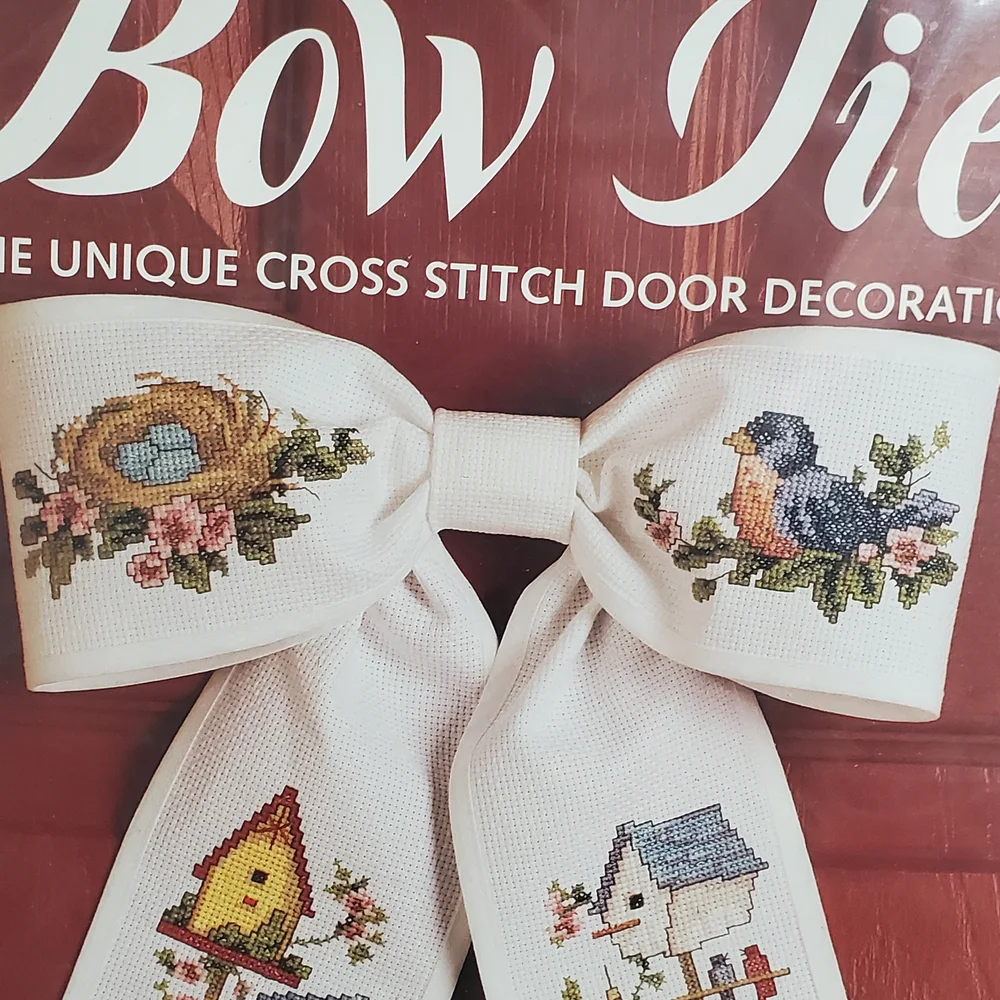 Bow Ties Cross Stitch Door Decoration Kit with Birdhouses Floral Design #08111 - Picture 4 of 5